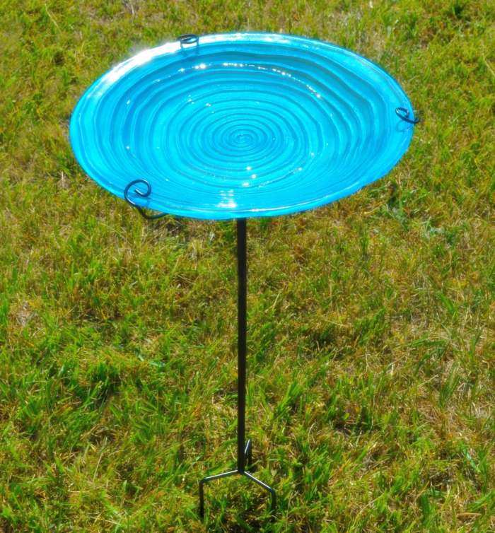 Embossed Blue Swirls Bird Bath w/Stake